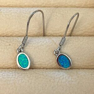Blue Opal Drop Earrings Sterling Silver